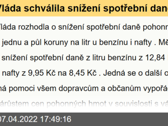 Vláda schválila snížení spotřební daně na naftu a benzín