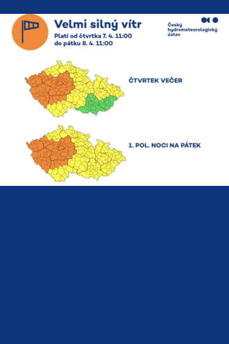 Počasí: Výstraha zvyšuje stupeň nebezpečí u větru na velmi silný.