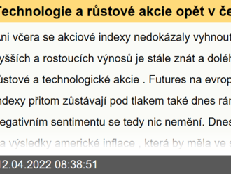 Technologie a růstové akcie opět v červených číslech, dnes americká inflace - Ranní komentář