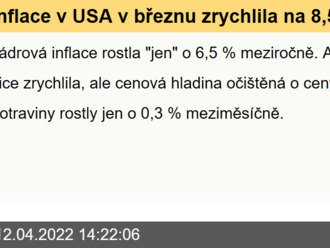 Inflace v USA v březnu zrychlila na 8,5 %.