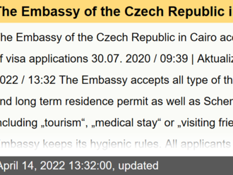 The Embassy of the Czech Republic in Cairo accepts all types of visa applications