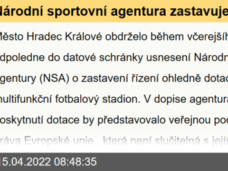 Národní sportovní agentura zastavuje řízení o dotaci na stadion, město Hradec Králové se chystá bránit