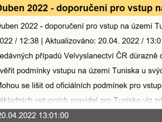 Duben 2022 - doporučení pro vstup na území Tuniska