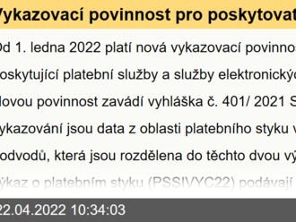 Vykazovací povinnost pro poskytovatele platebních služeb