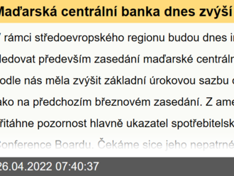 Maďarská centrální banka dnes zvýší sazby znovu o 100 bb  