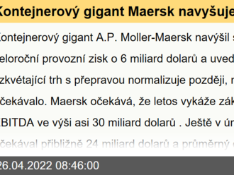 Kontejnerový gigant Maersk navyšuje výhled celoročního zisku. Trh se stabilizuje až ve druhém pololetí