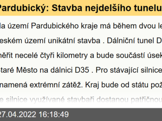 Pardubický: Stavba nejdelšího tunelu bude problematická. Kraj chce záruky. Tunel je součástí úseku Opatovec – Staré Město na dálnici D35.