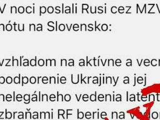 Slovensko nedostalo od Ruska žiadnu diplomatickú nótu, polícia hovorí o dezinformáciách