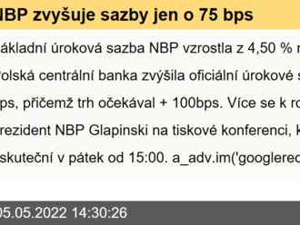 NBP zvyšuje sazby jen o 75 bps