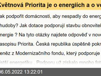 Květnová Priorita je o energiích a o vodě. Jak podpořit domácnosti, aby nespadly do energetické chudoby? Jak dotace podporují stavbu obnovitelných zdrojů energie?