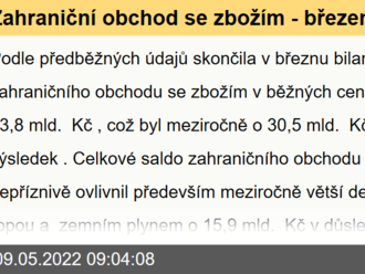 Zahraniční obchod se zbožím - březen 2022