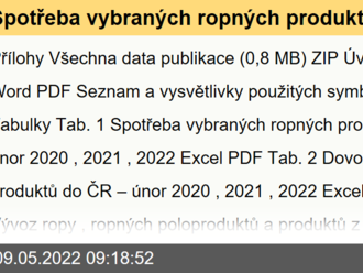 Spotřeba vybraných ropných produktů a zemní plyn - únor 2022