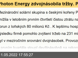 Photon Energy zdvojnásobila tržby. Přechází na prodej elektřiny za nyní vysoké tržní ceny