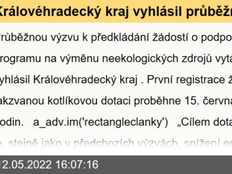 Královéhradecký kraj vyhlásil průběžnou výzvu na kotlíkové dotace pro nízkopříjmové domácnosti. Hlásit se budou od 15. června