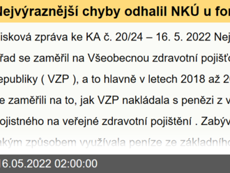 Nejvýraznější chyby odhalil NKÚ u fondu prevence, kontroloři zjistili netransparentní postup i skryté financování výzkumu a hospodaření VZP