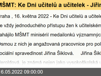 MŠMT: Ke Dni učitelů  a učitelek - Jiřina Šiklová - angažovaná pracovnice pro politickou a sociální spravedlnost