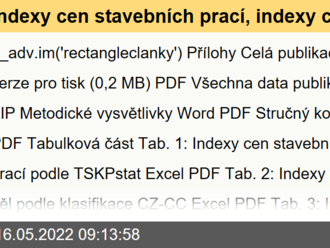 Indexy cen stavebních prací, indexy cen stavebních děl a indexy nákladů stavební výroby - čtvrtletní časové řady - 1. čtvrtletí 2022