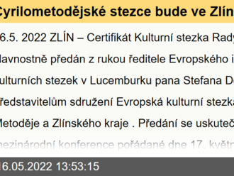 Cyrilometodějské stezce bude ve Zlíně předán certifikát Kulturní stezka Rady Evropy