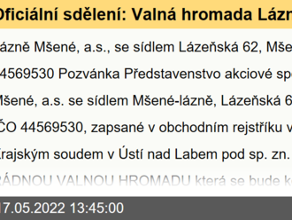 Oficiální sdělení: Valná hromada Lázně Mšené, a.s.  