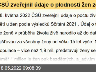 ČSÚ zveřejnil údaje o plodnosti žen ze Sčítání 2021