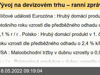 Vývoj na devizovém trhu – ranní zprávy 18.05.2022