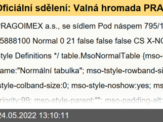 Oficiální sdělení: Valná hromada PRAGOIMEX a.s.  