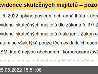 Evidence skutečných majitelů – pozor na termíny