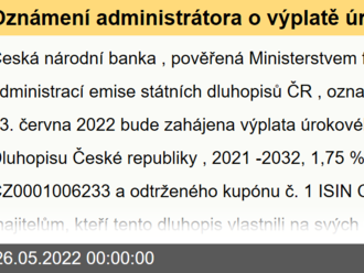 Oznámení administrátora o výplatě úrokového výnosu