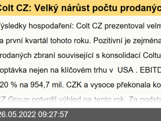 Colt CZ: Velký nárůst počtu prodaných zbraní, kvartální výsledky vysoce překonaly odhady - Komentář k výsledkům hospodaření