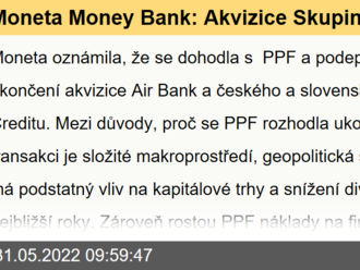 Moneta Money Bank: Akvizice Skupiny Air Bank se neuskuteční - Komentář k firmě