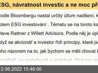 ESG, návratnost investic a ne moc přesvědčivé argumenty