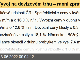 Vývoj na devizovém trhu – ranní zprávy 13.06.2022