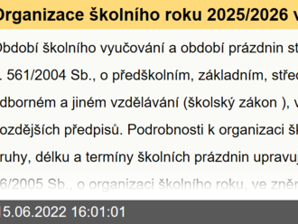 Organizace školního roku 2025/2026 v zš,sš, zuš a konzervatořích. Jarní prázdniny 2026