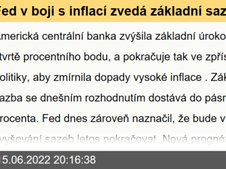 Fed v boji s inflací zvedá základní sazbu o 75 bodů, nejvíce od roku 1994 - FLASH