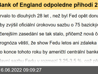 Bank of England odpoledne přihodí 25bps, MNB překvapivě sazbu zvýšila o 50 bps - Rozbřesk