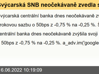 Švýcarská SNB neočekávaně zvedla sazby