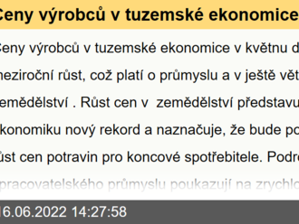 Ceny výrobců v tuzemské ekonomice v květnu dále zrychlily svůj meziroční růst