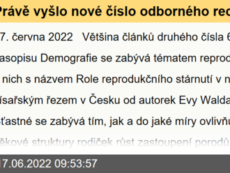 Právě vyšlo nové číslo odborného recenzovaného časopisu Demografie...