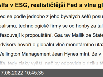 Alfa v ESG, realističtější Fed a vlna globálního utažení - Perly týdne