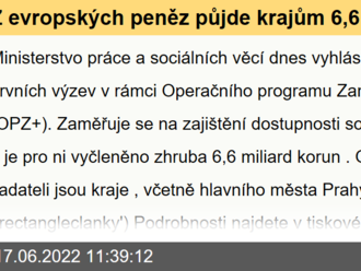 Z evropských peněz půjde krajům 6,6 miliardy korun na zajištění dostupnosti sociálních služeb