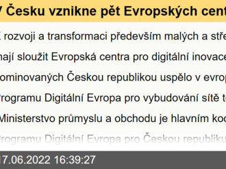 V Česku vznikne pět Evropských center pro digitální inovace. Pomohou rozvíjet malé a střední podniky