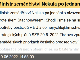 Ministr zemědělství Nekula po jednání s nizozemským protějškem Staghouwerem: Shodli jsme se na snižování spotřeby pesticidů v EU a co nejrychlejším schválení strategických plánů SZP