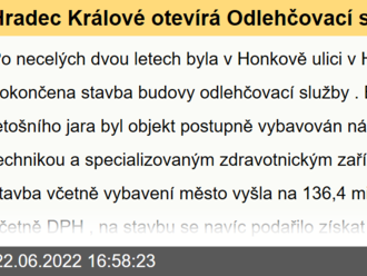 Hradec Králové otevírá Odlehčovací službu Honkova