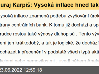 Juraj Karpiš: Vysoká inflace hned tak neodezní a s vyššími výnosy bondů se přecení všechna rizikovější aktiva