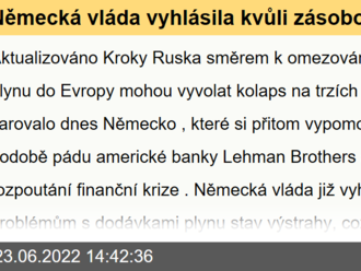 Německá vláda vyhlásila kvůli zásobování plynem stav výstrahy. Varuje před nákazou ve stylu Lehmanů