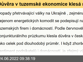 Důvěra v tuzemské ekonomice klesá napříč všemi sektory  