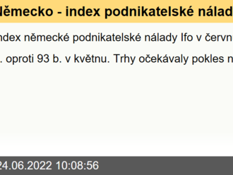 Německo - index podnikatelské nálady Ifo pro červen klesl