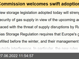 Commission welcomes swift adoption of new gas storage rules - Energy Security