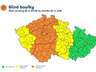 Aktualizace výstrahy ČHMÚ - Bouřky na úterý 28. 6. večer, středu 29. 6. a noc na čtvrtek 30. 6., přidává výstrahu před povodňovou bdělostí a vysokými teplotami.