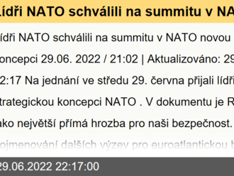 Lídři NATO schválili na summitu v NATO novou strategickou koncepci